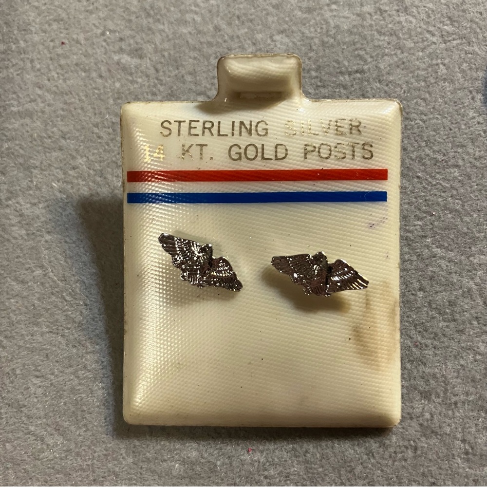Vintage Sterling Silver Eagle Post Earrings 14k Gold Posts NOS Deadstock